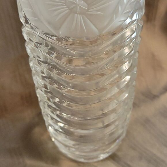 VTG Floral Frosted Leaded Crystal Ripple Cut Vase - Picture 3 of 4